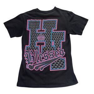 BLESSED HI GRAPHIC T SHIRT ADULT SMALL BLACK PINK BLUE BACK PRINT HAWAII TEE